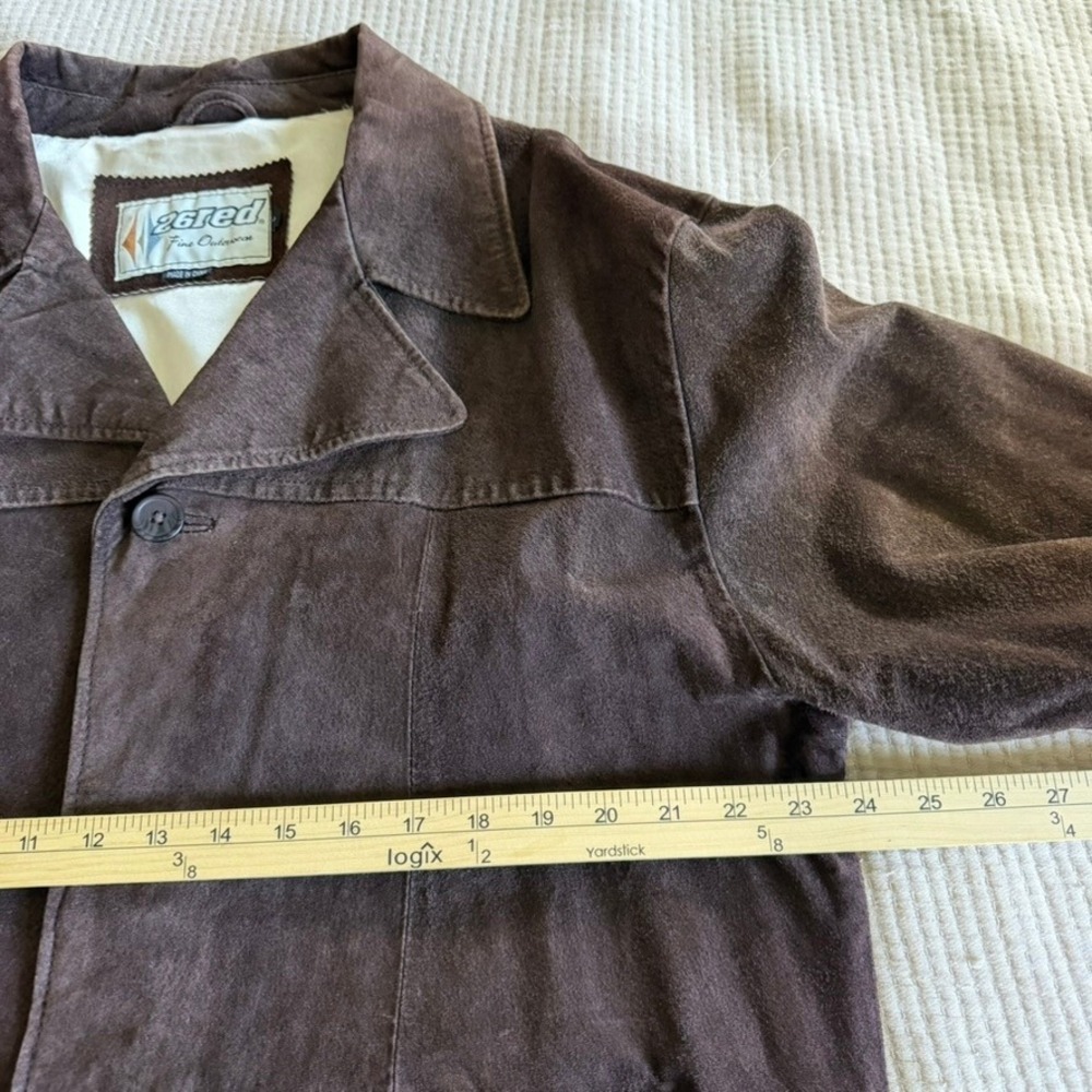 Vintage 26 Red Suede Leather Jacket Mens L Brown Button Coat 90s Distressed FLAW - Picture 8 of 16